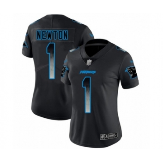 Women's Carolina Panthers 1 Cam Newton Limited Black Smoke Fashion Football Jersey