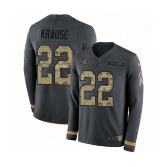 Men's Nike Minnesota Vikings 22 Paul Krause Limited Black Salute to Service Therma Long Sleeve NFL Jersey
