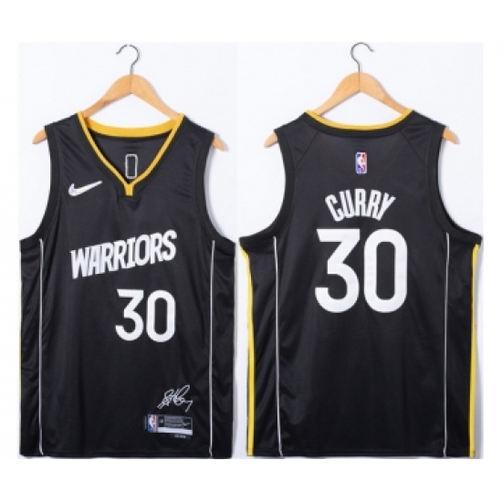 Men's Golden State Warriors 30 Stephen Curry Black 75th Anniversary Stitched Jersey