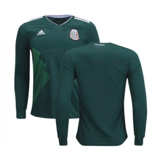Mexico Blank Home Long Sleeves Kid Soccer Country Jersey