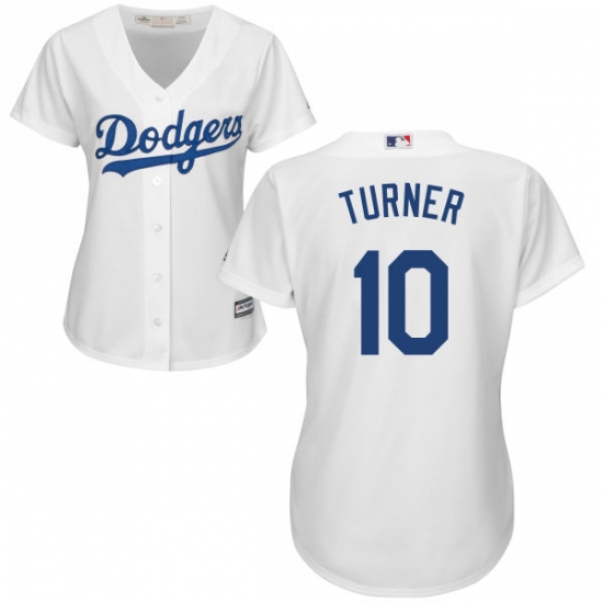 Women's Majestic Los Angeles Dodgers 10 Justin Turner Authentic White Home Cool Base MLB Jersey