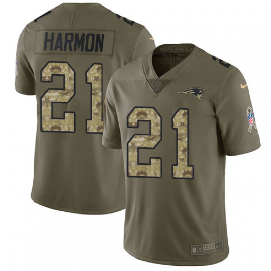 Youth Nike New England Patriots 21 Duron Harmon Limited Olive Camo 2017 Salute to Service NFL Jersey