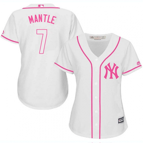 Women's Majestic New York Yankees 7 Mickey Mantle Authentic White Fashion Cool Base MLB Jersey