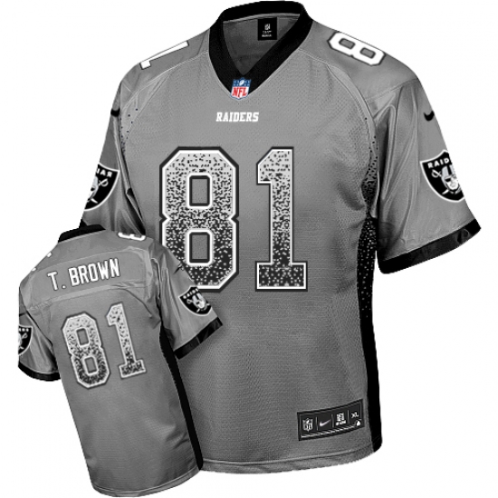 Men's Nike Oakland Raiders 81 Tim Brown Elite Grey Drift Fashion NFL Jersey