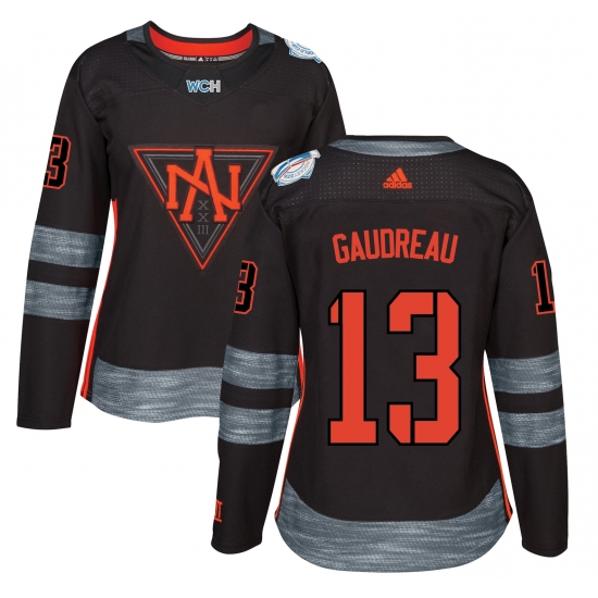 Women's Adidas Team North America 13 Johnny Gaudreau Authentic Black Away 2016 World Cup of Hockey Jersey