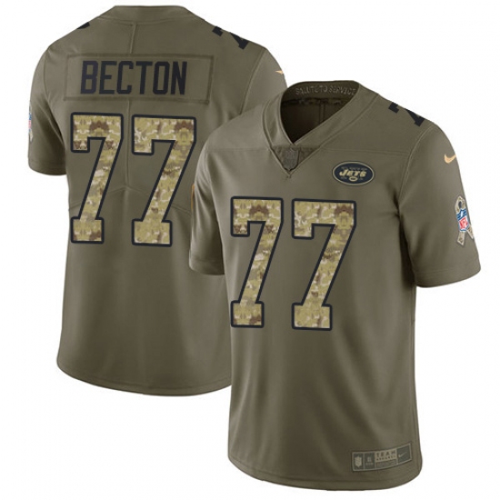 Men's New York Jets 77 Mekhi Becton Olive Camo Stitched Limited 2017 Salute To Service Jersey