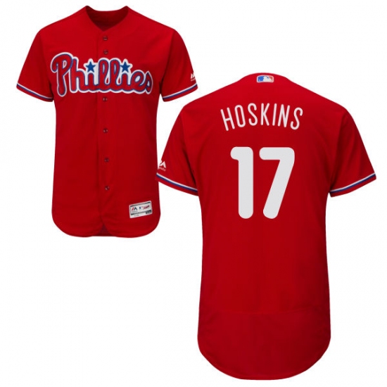 Men's Majestic Philadelphia Phillies 17 Rhys Hoskins Red Alternate Flex Base Authentic Collection MLB Jersey