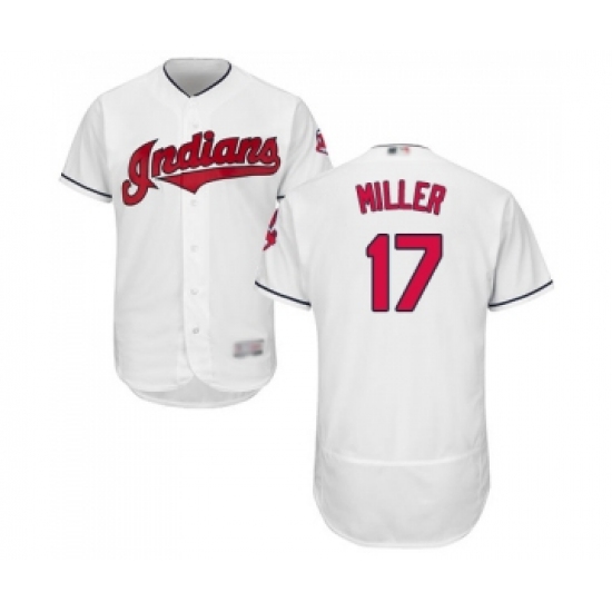 Men's Cleveland Indians 17 Brad Miller White Home Flex Base Authentic Collection Baseball Jersey