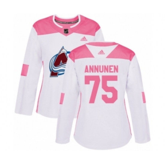 Women's Adidas Colorado Avalanche 75 Justus Annunen Authentic White Pink Fashion NHL Jersey
