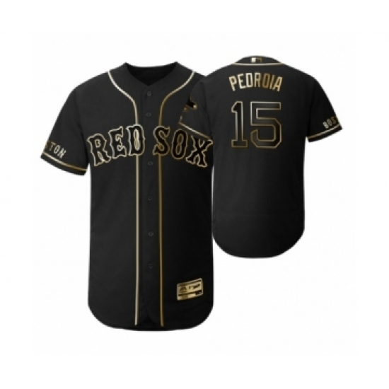 Men 2019 Golden Edition Boston Red Sox Black 15 Dustin Pedroia Flex Base Jersey