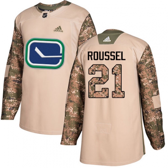 Youth Adidas Vancouver Canucks 21 Antoine Roussel Authentic Camo Veterans Day Practice NHL Jersey