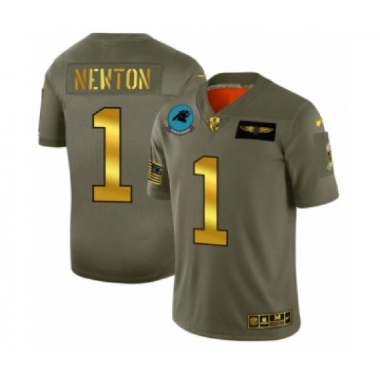 Men's Carolina Panthers 1 Cam Newton Limited Olive Gold 2019 Salute to Service Football Jersey