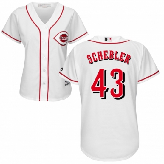 Women's Majestic Cincinnati Reds 43 Scott Schebler Replica White Home Cool Base MLB Jersey