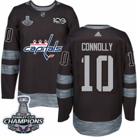 Men's Adidas Washington Capitals 10 Brett Connolly Authentic Black 1917-2017 100th Anniversary 2018 Stanley Cup Final Champions NHL Jersey