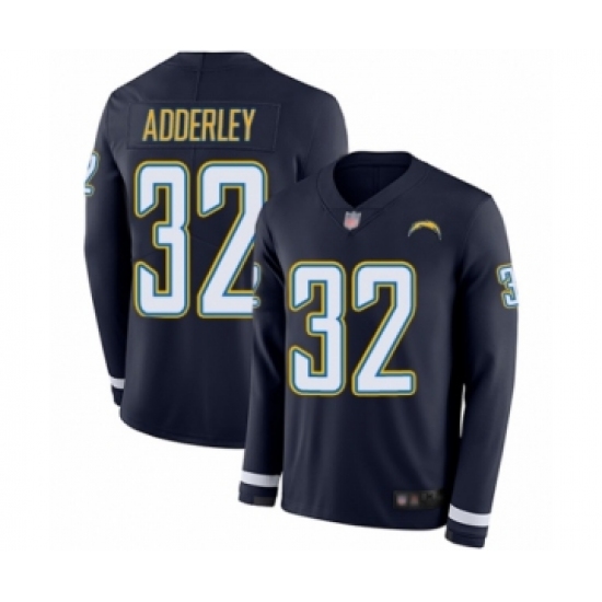 Men's Los Angeles Chargers 32 Nasir Adderley Limited Navy Blue Therma Long Sleeve Football Jersey
