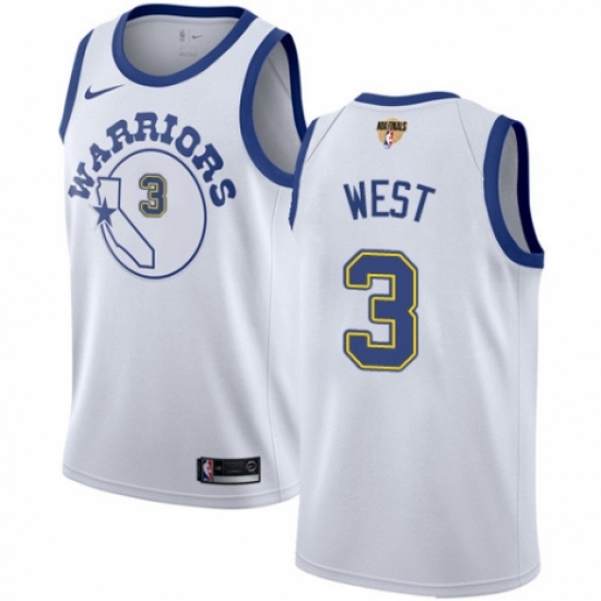 Men's Nike Golden State Warriors 3 David West Authentic White Hardwood Classics 2018 NBA Finals Bound NBA Jersey