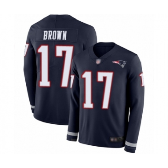 Youth New England Patriots 17 Antonio Brown Limited Navy Blue Therma Long Sleeve Football Jersey