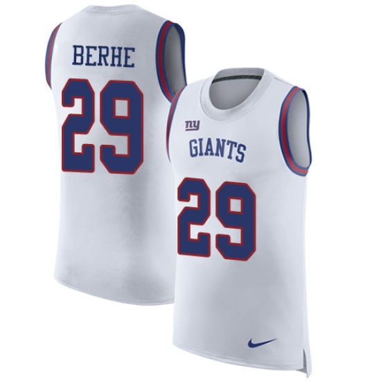 Men's Nike New York Giants 29 Nat Berhe Limited White Rush Player Name & Number Tank Top NFL Jersey