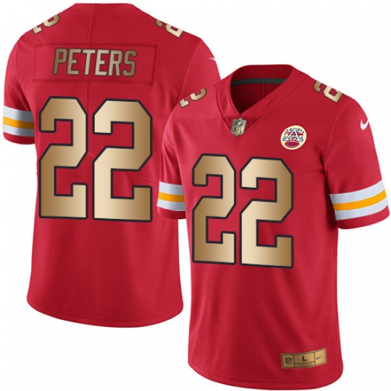 Men's Nike Kansas City Chiefs 22 Marcus Peters Limited Red/Gold Rush NFL Jersey