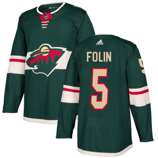 Men's Adidas Minnesota Wild 5 Christian Folin Green Home Authentic Stitched NHL Jersey