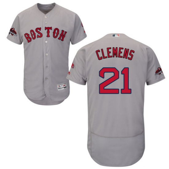Men's Majestic Boston Red Sox 21 Roger Clemens Grey Road Flex Base Authentic Collection 2018 World Series Champions MLB Jersey