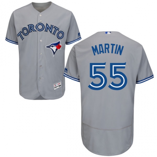Men's Majestic Toronto Blue Jays 55 Russell Martin Grey Road Flex Base Authentic Collection MLB Jersey