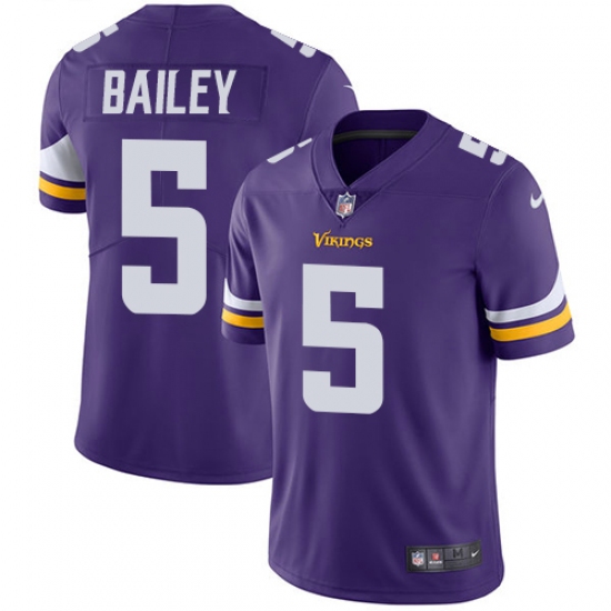 Men's Nike Minnesota Vikings 5 Dan Bailey Purple Team Color Vapor Untouchable Limited Player NFL Jersey