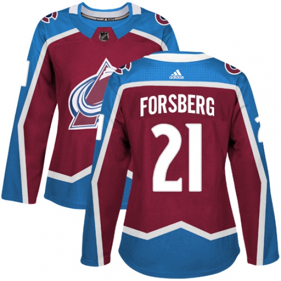 Women's Adidas Colorado Avalanche 21 Peter Forsberg Premier Burgundy Red Home NHL Jersey