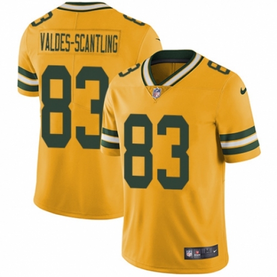 Men's Nike Green Bay Packers 83 Marquez Valdes-Scantling Elite Gold Rush Vapor Untouchable NFL Jersey