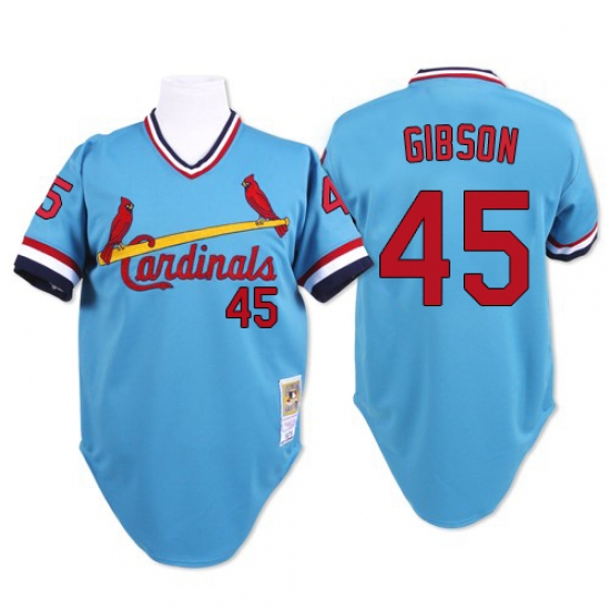 Men's Mitchell and Ness St. Louis Cardinals 45 Bob Gibson Replica Blue Throwback MLB Jersey