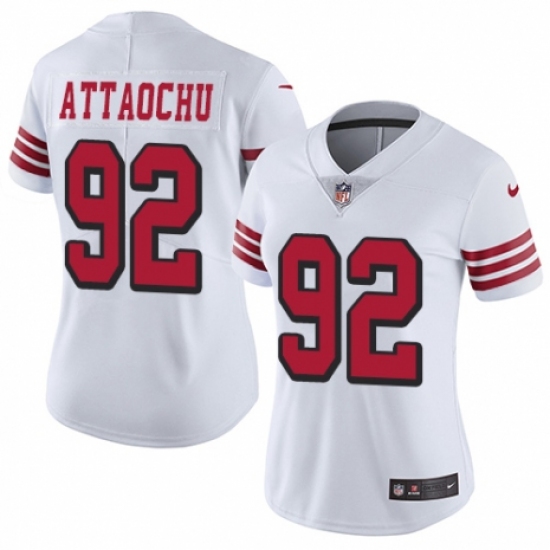 Women's Nike San Francisco 49ers 92 Jeremiah Attaochu Limited White Rush Vapor Untouchable NFL Jersey