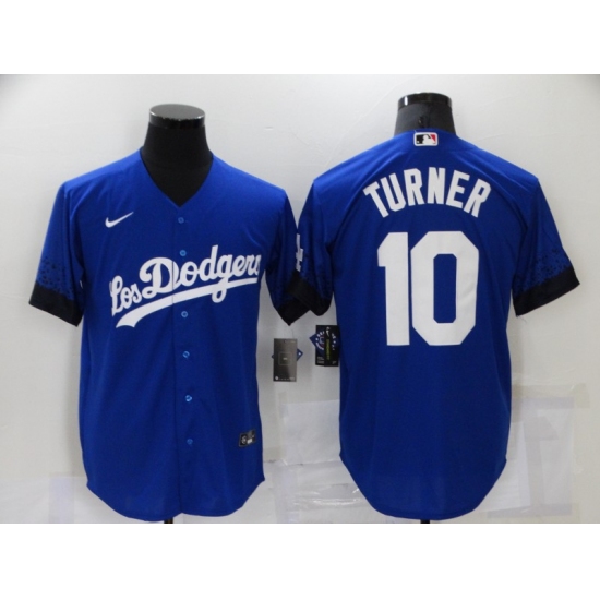 Men's Nike Los Angeles Dodgers 10 Justin Turner Blue Game City Player Jersey