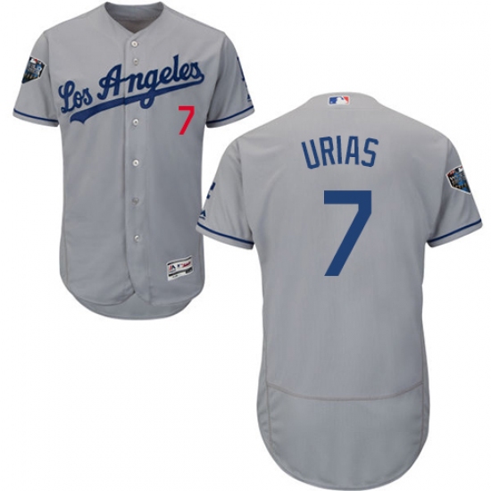 Men's Majestic Los Angeles Dodgers 7 Julio Urias Grey Road Flex Base Authentic Collection 2018 World Series MLB Jersey