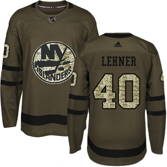 Men's Adidas New York Islanders 40 Robin Lehner Authentic Green Salute to Service NHL Jersey