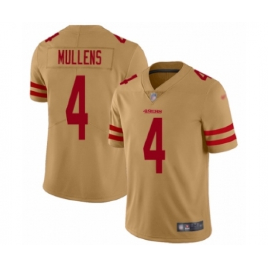 Men's San Francisco 49ers 4 Nick Mullens Limited Gold Inverted Legend Football Jersey