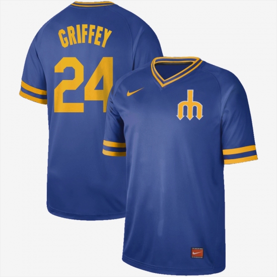 Men's Nike Seattle Mariners 24 Ken Griffey Nike Cooperstown Collection Legend V-Neck Jersey Royal