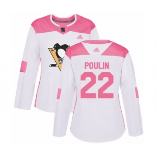 Women's Pittsburgh Penguins 22 Samuel Poulin Authentic White Pink Fashion Hockey Jersey