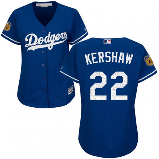 Women's Majestic Los Angeles Dodgers 22 Clayton Kershaw Authentic Royal Blue 2017 Spring Training Cool Base MLB Jersey