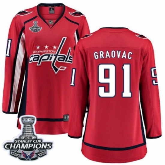 Women's Washington Capitals 91 Tyler Graovac Fanatics Branded Red Home Breakaway 2018 Stanley Cup Final Champions NHL Jersey