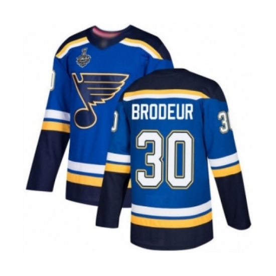 Men's St. Louis Blues 30 Martin Brodeur Authentic Royal Blue Home 2019 Stanley Cup Final Bound Hockey Jersey