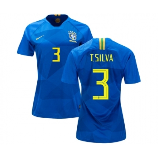 Women's Brazil 3 T.Silva Away Soccer Country Jersey
