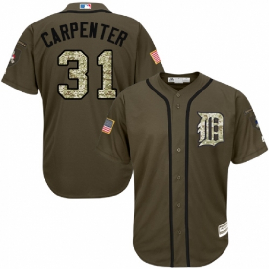 Youth Majestic Detroit Tigers 31 Ryan Carpenter Authentic Green Salute to Service MLB Jersey