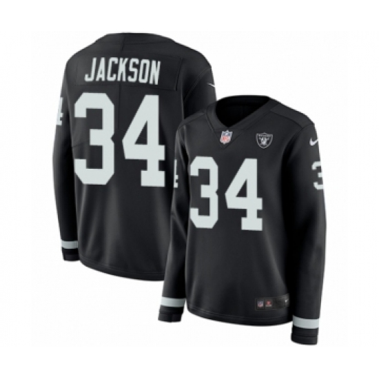 Women's Nike Oakland Raiders 34 Bo Jackson Limited Black Therma Long Sleeve NFL Jersey