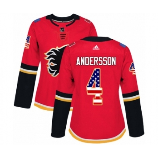 Women's Reebok Calgary Flames 4 Rasmus Andersson Authentic Red USA Flag Fashion NHL Jerseyy