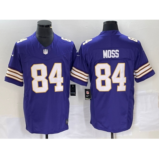 Men's Nike Minnesota Vikings 84 Randy Moss Purple 2023 F.U.S.E. Vapor Limited Throwback Stitched Jersey