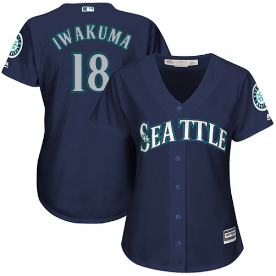 Women's Majestic Seattle Mariners 18 Hisashi Iwakuma Authentic Navy Blue Alternate 2 Cool Base MLB Jersey