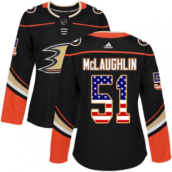 Women's Adidas Anaheim Ducks 51 Blake McLaughlin Authentic Black USA Flag Fashion NHL Jersey