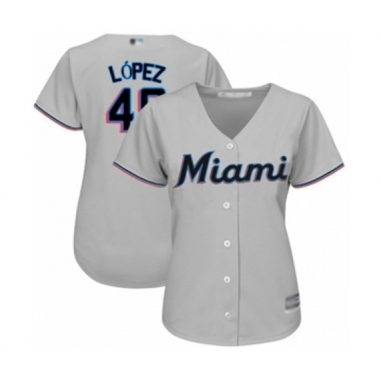 Women's Miami Marlins 49 Pablo Lopez Authentic Grey Road Cool Base Baseball Player Jersey