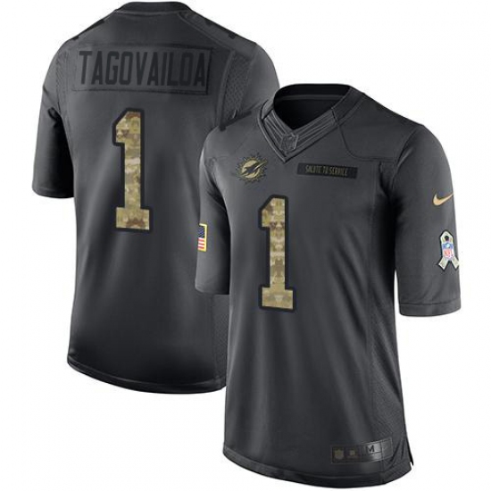 Youth Miami Dolphins 1 Tua Tagovailoa Black Stitched Limited 2016 Salute to Service Jersey