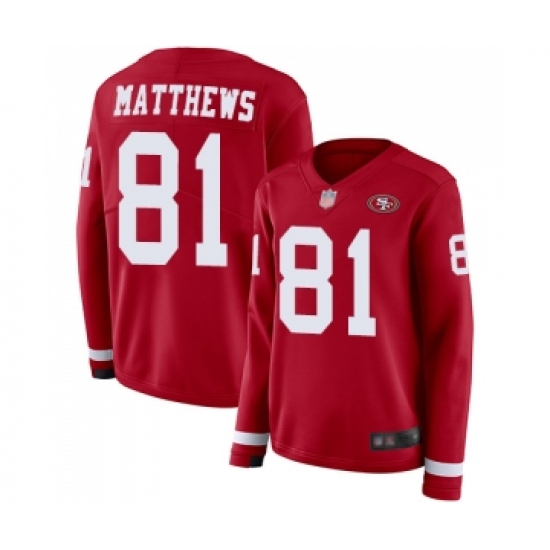 Women's San Francisco 49ers 81 Jordan Matthews Limited Red Therma Long Sleeve Football Jersey